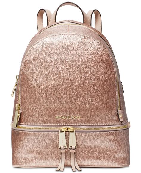 michael kors metallic signature rhea zip backpack rose gold|Michael Kors Rhea Zip Signature Medium Backpack .